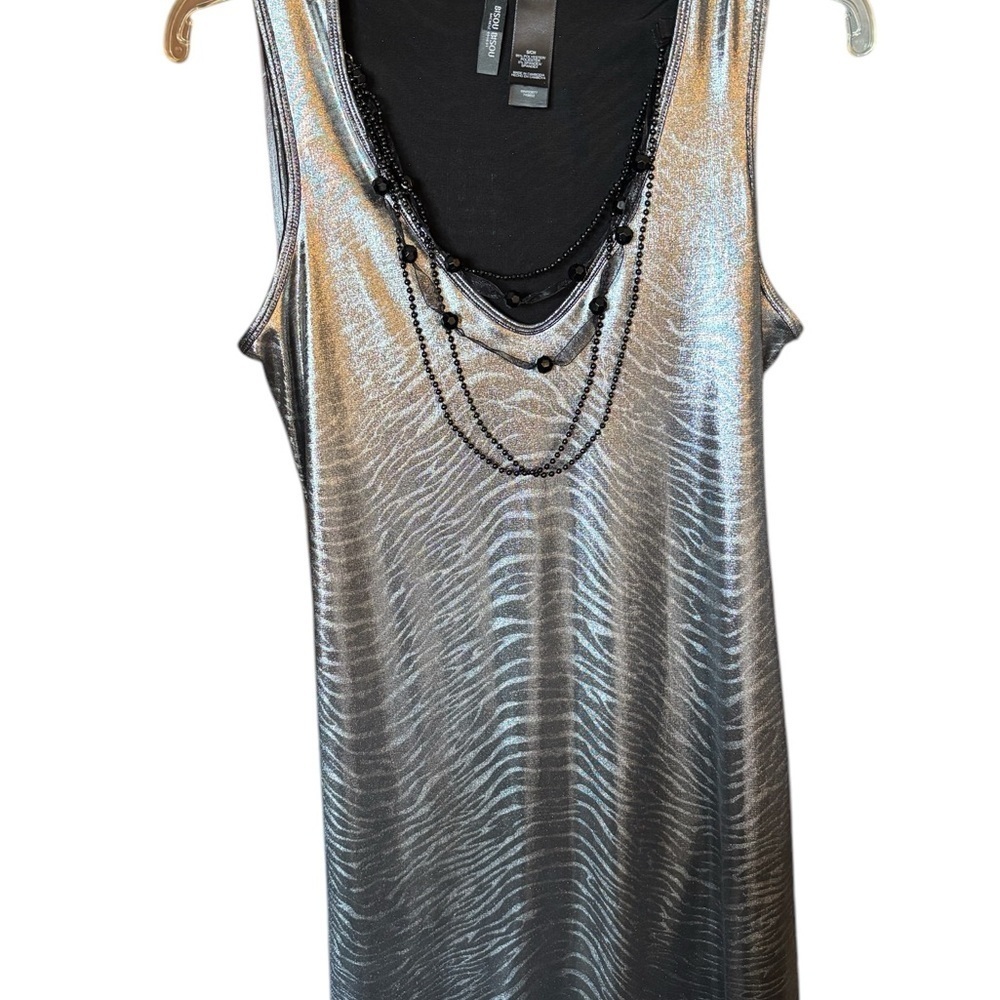 Bisou Bisou Metallic Shiny Silver Sleeveless Zebra like print Top size Small